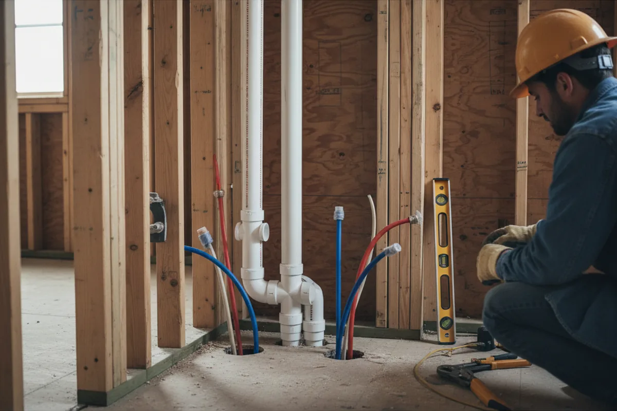 Drain and supply rough-in during Sump Pump Repair in Woodmere